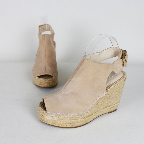 Kenneth Cole NY Odette Sandy Beige Suede Espradille Plaform Wedge Sandals - Picture 2 of 16